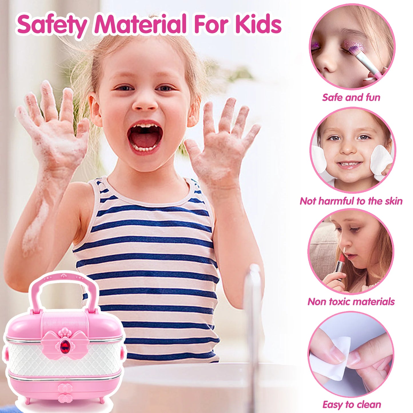 Girls Makeup Toys Kit, 57 Pcs Pretend Play Makeup Toys for Kids with Real Cosmetic, Kids Makeup Set Toys for Girls 3-6 Year Christmas Birthday Gifts