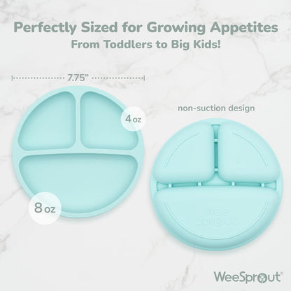 Silicone Baby and Toddler Plates Set (3-Pack) - 100% Food-Grade, Divided Design with Raised Edges, Dishwasher and Microwave Safe Weaning Essentials for Self-Feeding