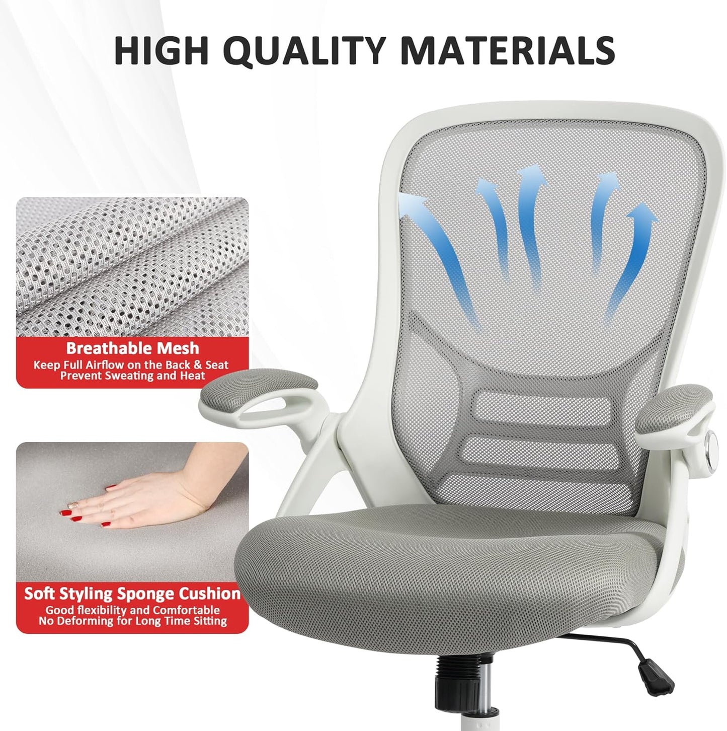 Ergonomic Mesh Executive Office Chair with Adjustable Armrests for Home and Professional Use (Grey)