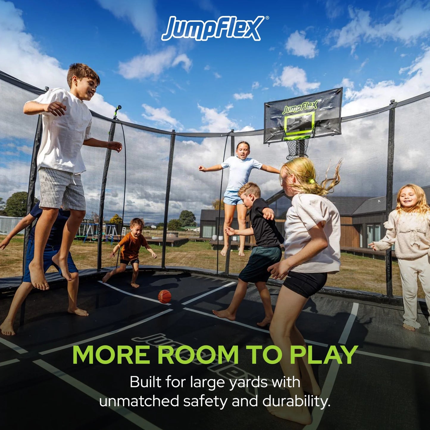 MEGA 19' Square Trampoline, Kids Outdoor Play Equipment with Net & Ladder