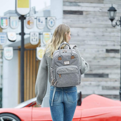 Multifunctional Travel Diaper Backpack - Features Changing Pad, Insulated Bottle Holders, Pacifier Case, Large Capacity, Waterproof Design in Gray