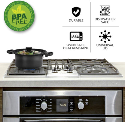 Universal Lids (Set of 2) Fits 7 to 12-Inch Cookware, Silicone Replacement Pan Lid, Glass Top Covers for Skillets, Pots, Frying Pans, Cast Iron, Crockpot - Black
