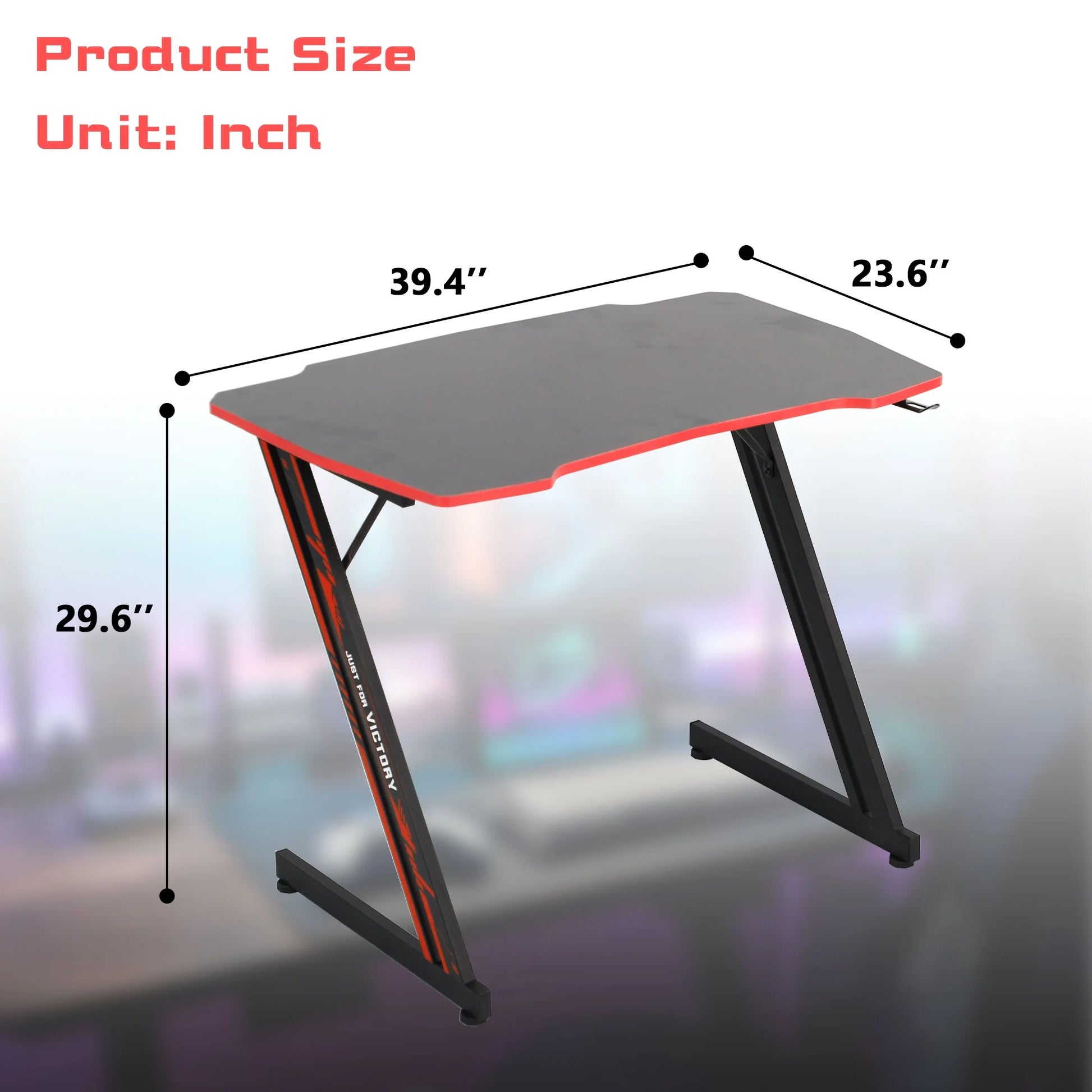 Ergonomic Z-Shaped Gaming Desk with Integrated Headphone Hook in Red