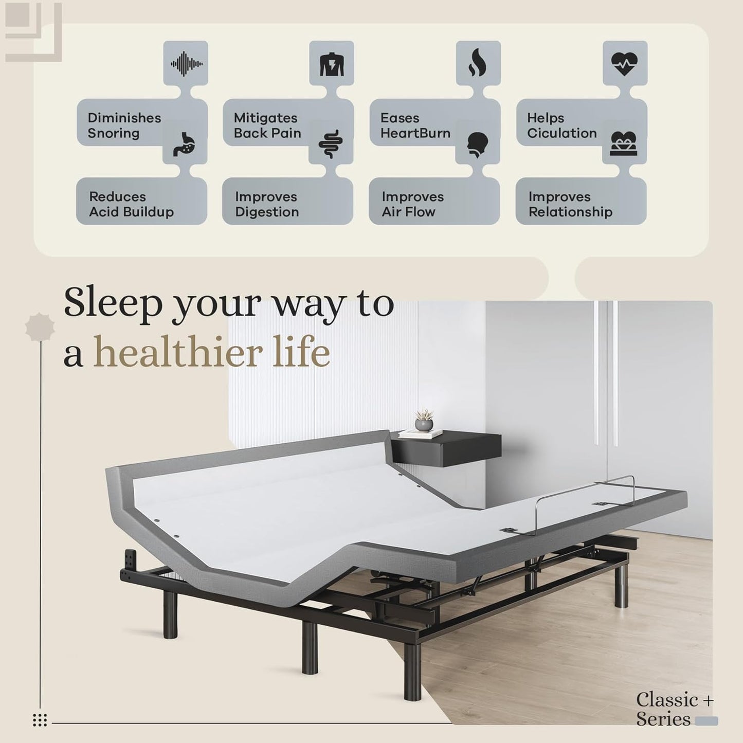 Harmony Adjustable Bed Base, Head and Foot Lift, Massage, Under-Bed Lights, USB, Memory, Zero Gravity Smart Frame - King