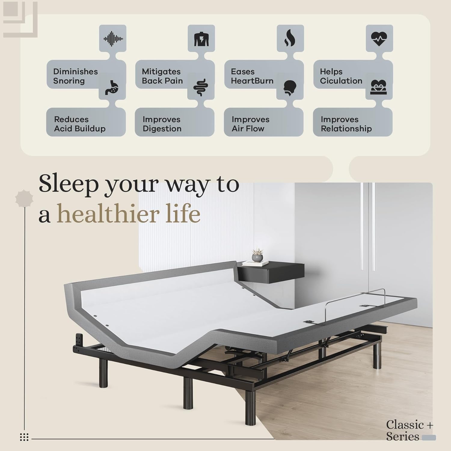 Harmony Adjustable Bed Base, Head and Foot Lift, Massage, Under-Bed Lights, USB, Memory, Zero Gravity Smart Frame - King