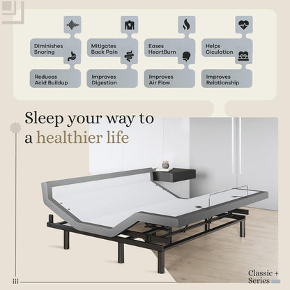 Harmony Adjustable Bed Base, Head and Foot Lift, Massage, Under-Bed Lights, USB, Memory, Zero Gravity Smart Frame - King