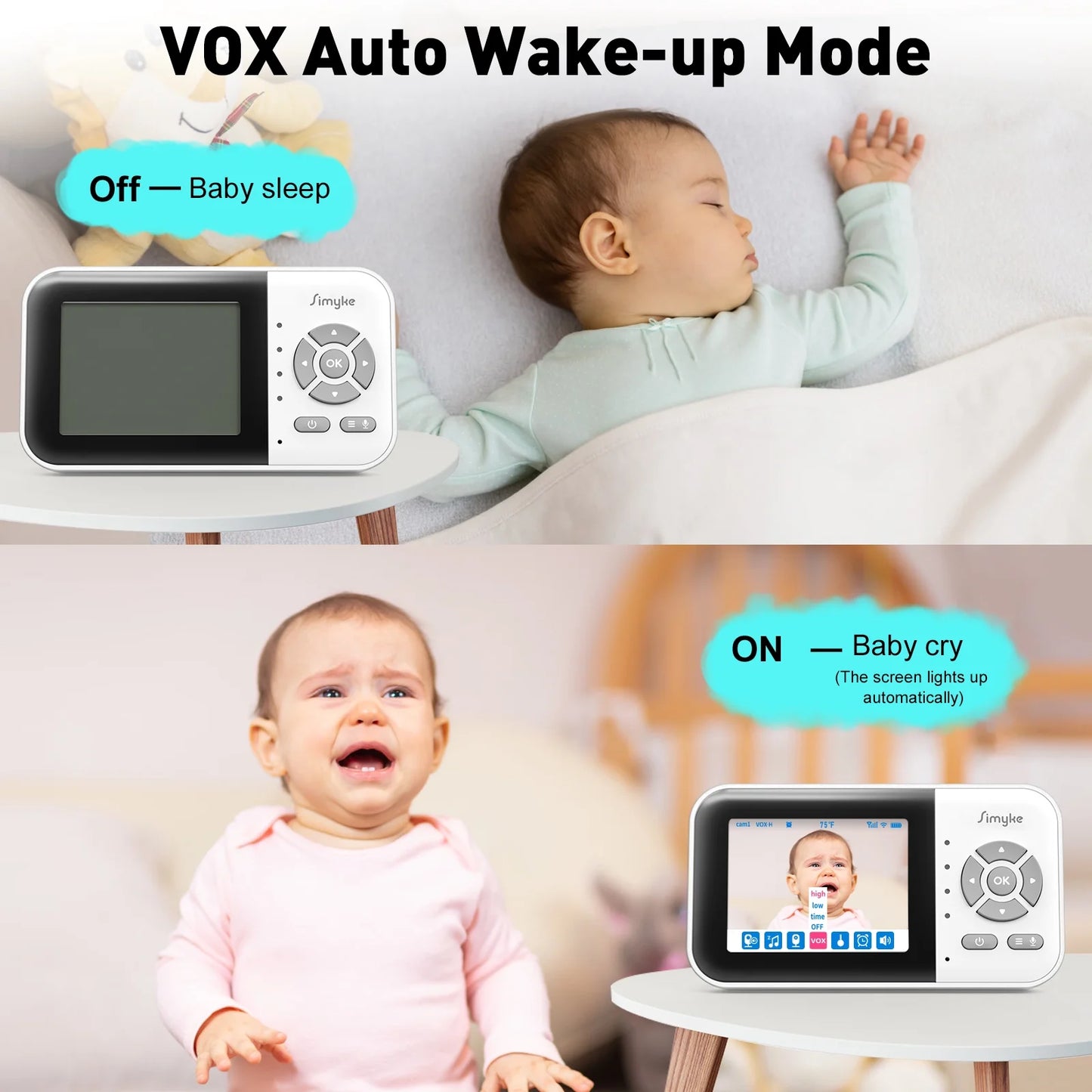 Dual Camera Video Baby Monitor with 2.8" LCD Display, Wireless Connectivity, Night Vision, Two-Way Audio, App Integration, 1200 Ft Range, Feeding Timer, Temperature Sensor, and Portable Design for Home Use