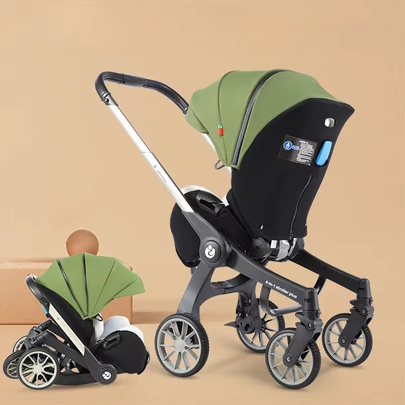 Multifunctional 4-in-1 Two-Way Baby Stroller with Collapsible Basket and Infant Carriage Seat