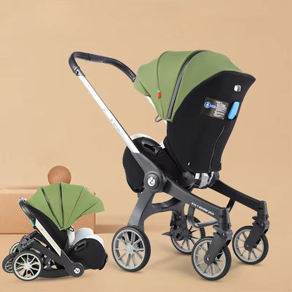 Multifunctional 4-in-1 Two-Way Baby Stroller with Collapsible Basket and Infant Carriage Seat