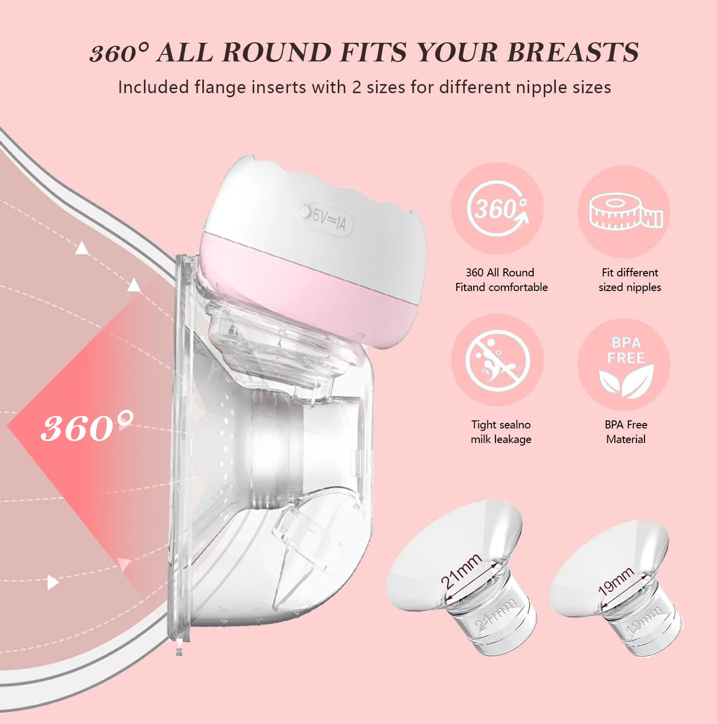 Portable Electric Breast Pump - Hands-Free with 4 Modes and 12 Adjustable Levels, Dual Set in Pink