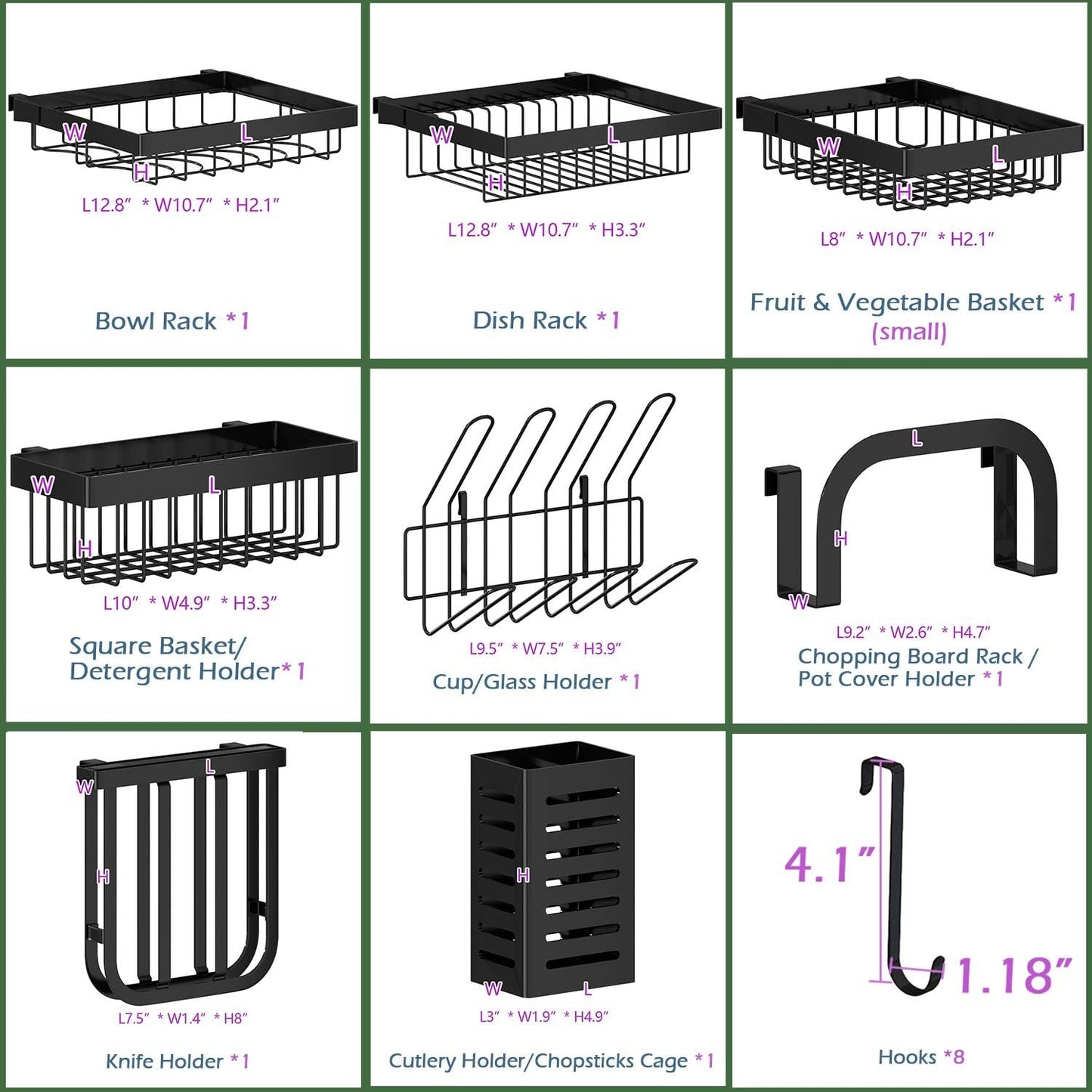 Stainless Steel Over-Sink Dish Drying Rack, Adjustable 2-Tier Large Dish Drainer for Kitchen Organization, Black (Standard 26"-38")