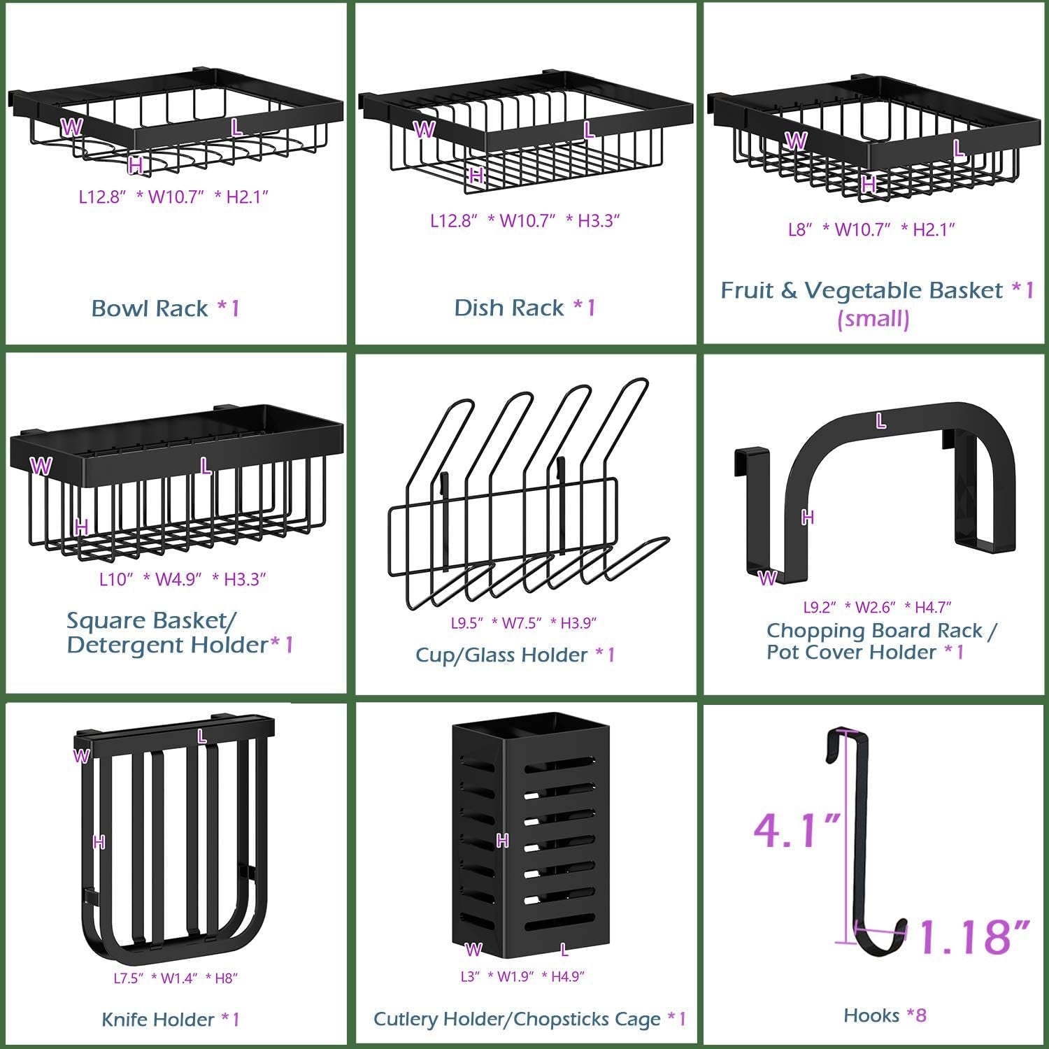 Stainless Steel Over-Sink Dish Drying Rack, Adjustable 2-Tier Large Dish Drainer for Kitchen Organization, Black (Standard 26"-38")