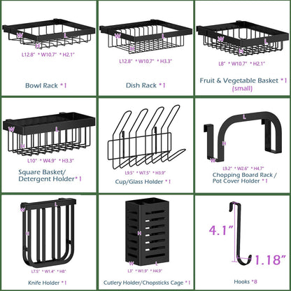 Stainless Steel Over-Sink Dish Drying Rack, Adjustable 2-Tier Large Dish Drainer for Kitchen Organization, Black (Standard 26"-38")