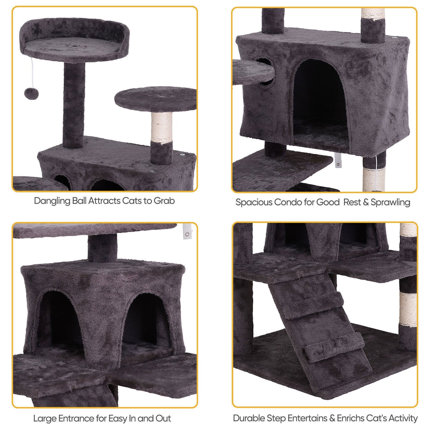 55-Inch Multi-Level Cat Tree Tower Activity Center with Condo - Available in 6 Colors