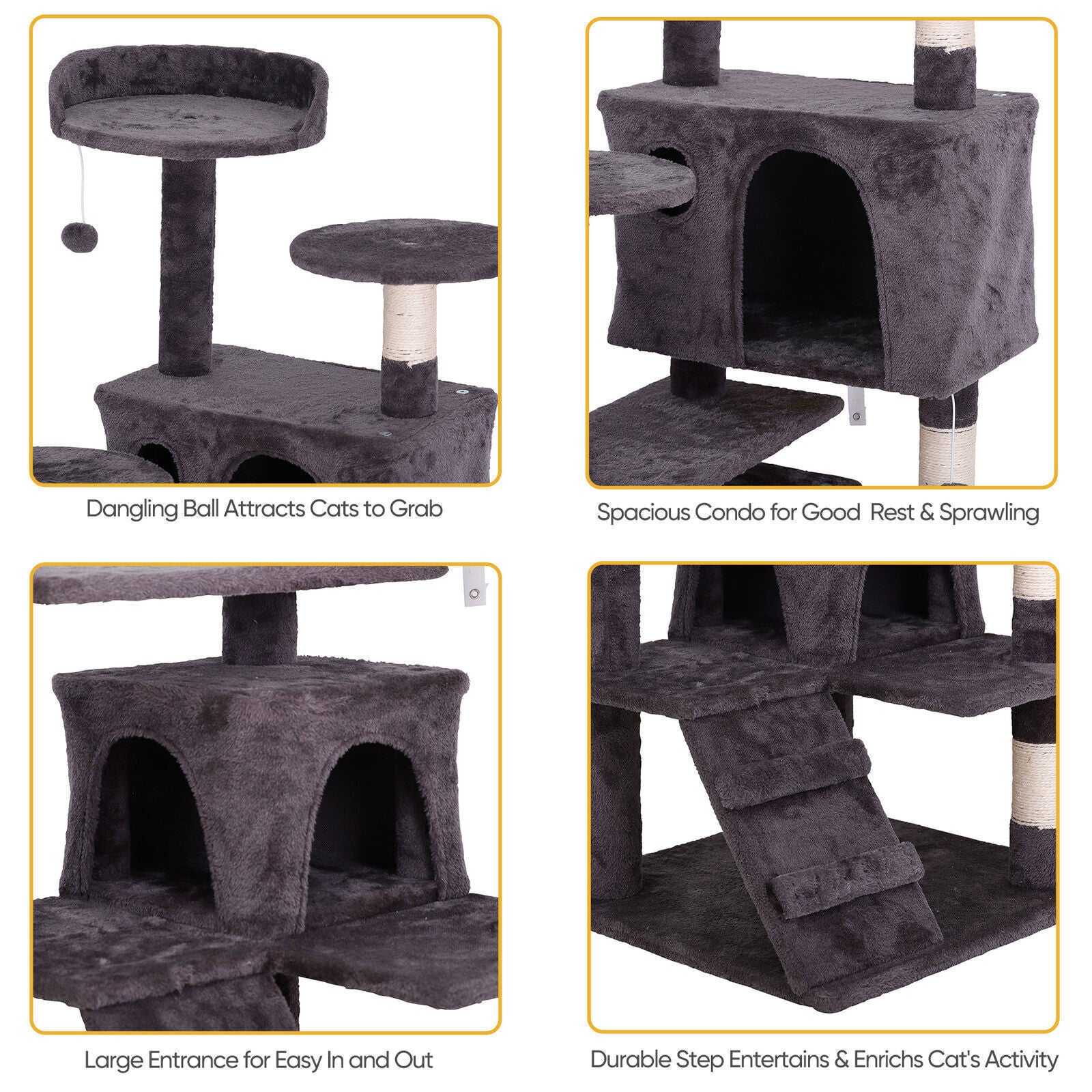 55-Inch Multi-Level Cat Tree Tower Activity Center with Condo - Available in 6 Colors