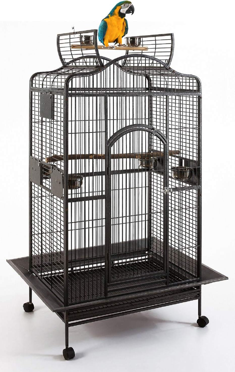 Extra Large Wrought Iron Open/Close Play Top Bird Parrot Cage, Include Metal Seed Guard Solid Metal Feeder Nest Doors Overall Dimensions: 35.25" Wx29.5 Lx62 H(With Seed Skirt)