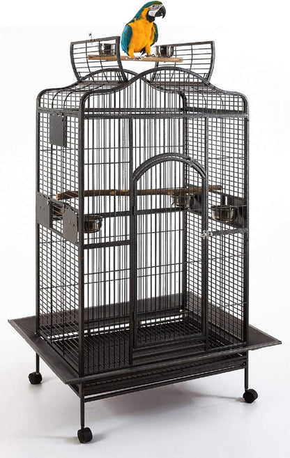 Extra Large Wrought Iron Open/Close Play Top Bird Parrot Cage, Include Metal Seed Guard Solid Metal Feeder Nest Doors Overall Dimensions: 35.25" Wx29.5 Lx62 H(With Seed Skirt)