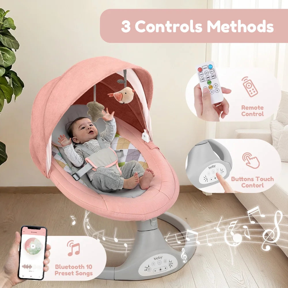Electric Baby Swing and Rocker with Remote Control, Five Sway Speeds, Bluetooth Music Feature, Pink