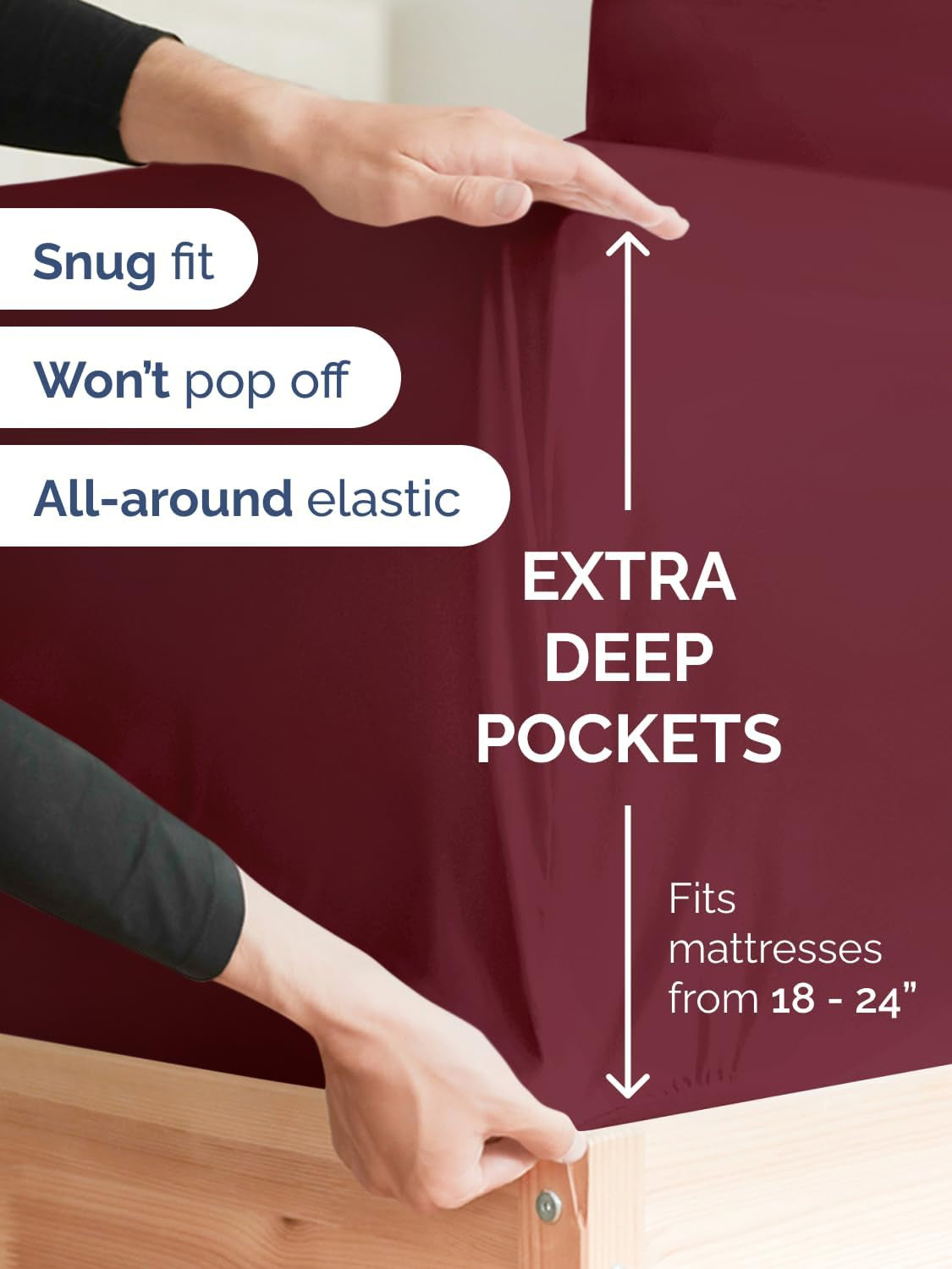 Extra Deep Twin Sheet Set - 4-Piece Breathable and Cooling Bedding - Luxurious Hotel Quality for All Ages - Secure Fit, Soft, Wrinkle-Free, and Comfortable - Extra Deep Pockets - Burgundy