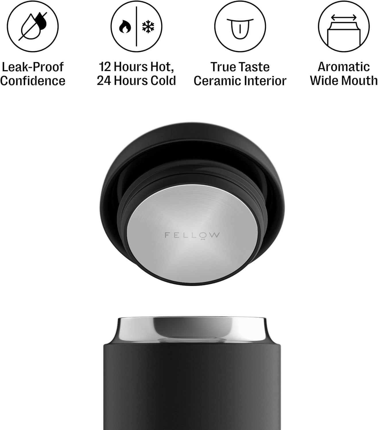 Carter Coffee Mug 16 Oz for Travel - Wide Mouth Vacuum-Insulated Stainless Steel Tea and Coffee Tumbler with Ceramic Interior - Matte Black
