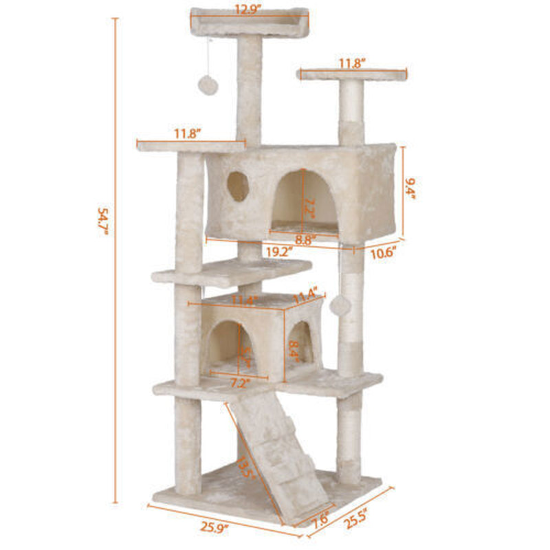55-Inch Multi-Level Cat Tree Tower Activity Center with Condo - Available in 6 Colors