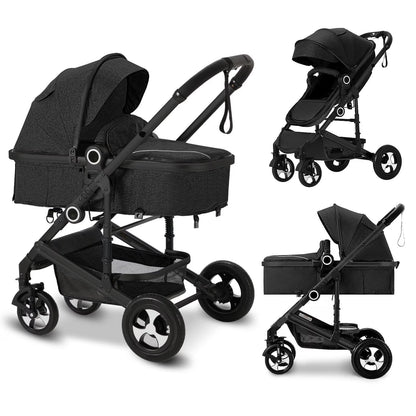 3-in-1 Convertible Baby Stroller with Generous Seating and Adjustable Canopy, 24 lbs, Black
