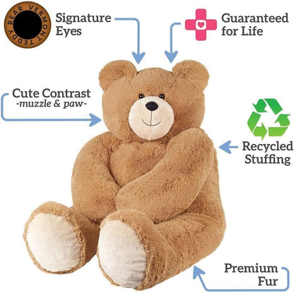 4FT Eco-Friendly Giant Teddy Bear | Handmade in the USA with 100% Recycled Filling | Each Plush Saves 200 Plastic Bottles from Landfills