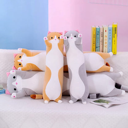Long Body Cat Plush Pillow - Soft Cartoon Stuffed Animal Doll, Ideal Gift for Kids and Girls (Orange, 19")