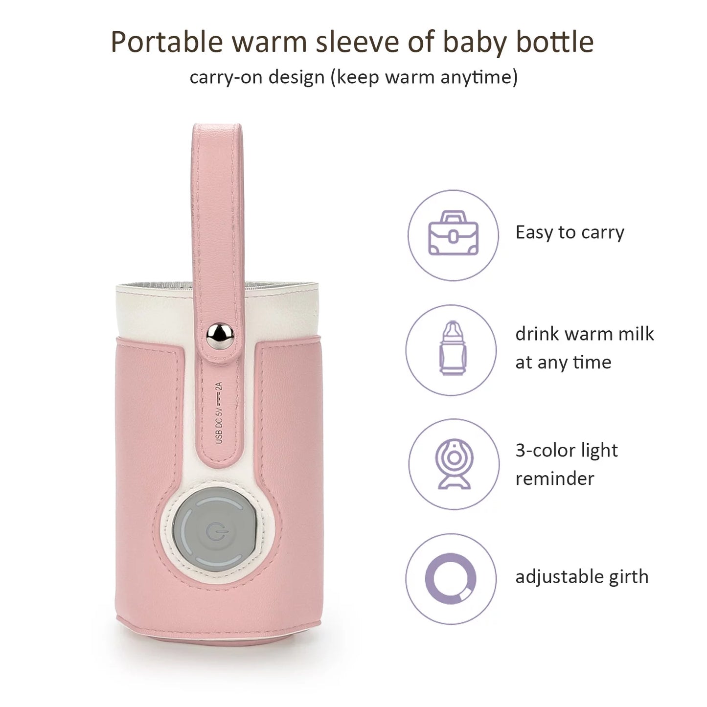 Intelligent Portable Bottle Warmer with Fast Charging and 3-Speed Temperature Control - Pink