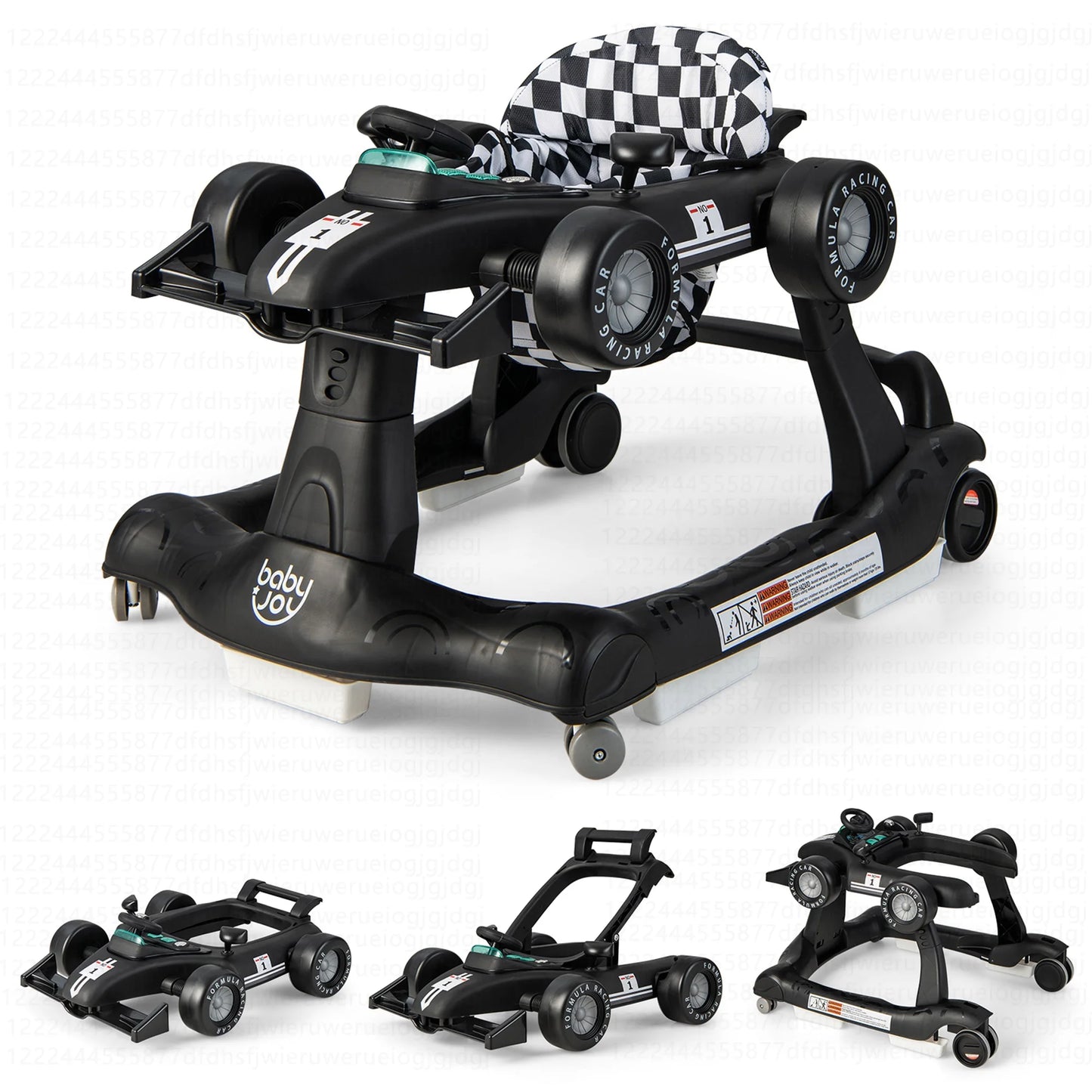 Adjustable 4-in-1 Foldable Baby Walker and Activity Push Walker - Black