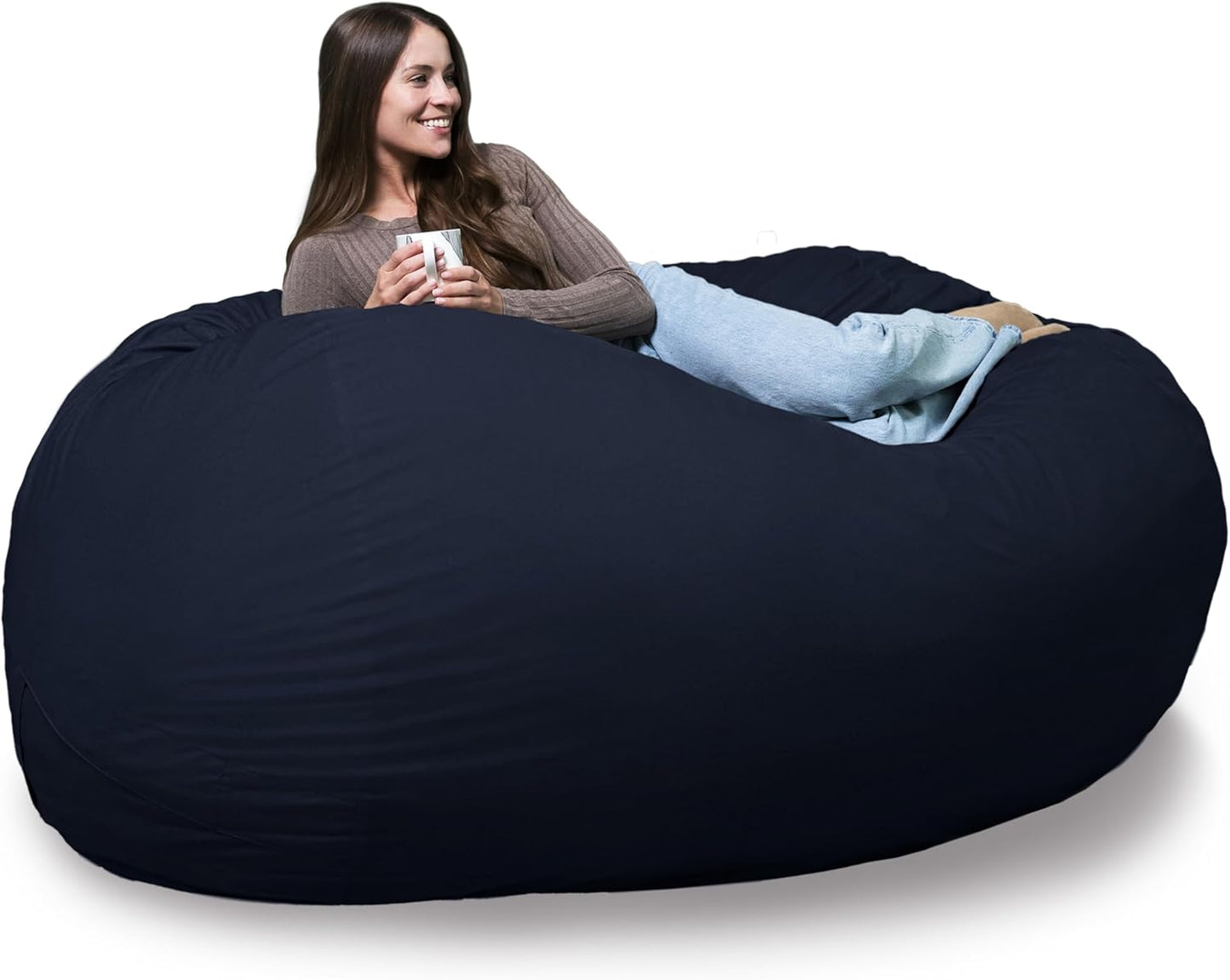 Fuf 6.5-Foot Foam Bean Bag Chair for Kids and Families, Perfect for Living Spaces and Basements, Cobalt Lenox, Durable Woven Polyester Construction