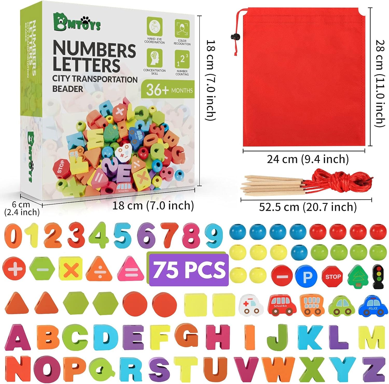 Wooden Alphabet and Number Lacing Beads - Montessori Educational Toy for Ages 3-6, Ideal Birthday Gift for Boys and Girls
