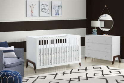Mari Modern 3-in-1 Convertible Crib Island in White and Walnut Finish