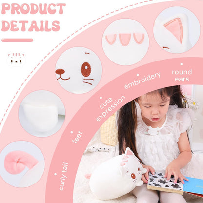 23.6-Inch Ultra-Soft Plush White Cat Cylindrical Body Pillow - Perfect Cartoon Hugging Companion