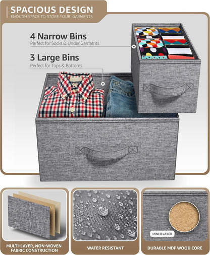 7-Drawer Dresser - Multi-Functional Chest Organizer with Steel Frame, Wooden Top, and Fabric Bins for Bedroom, Hallway, Closet, and Office Storage Solutions