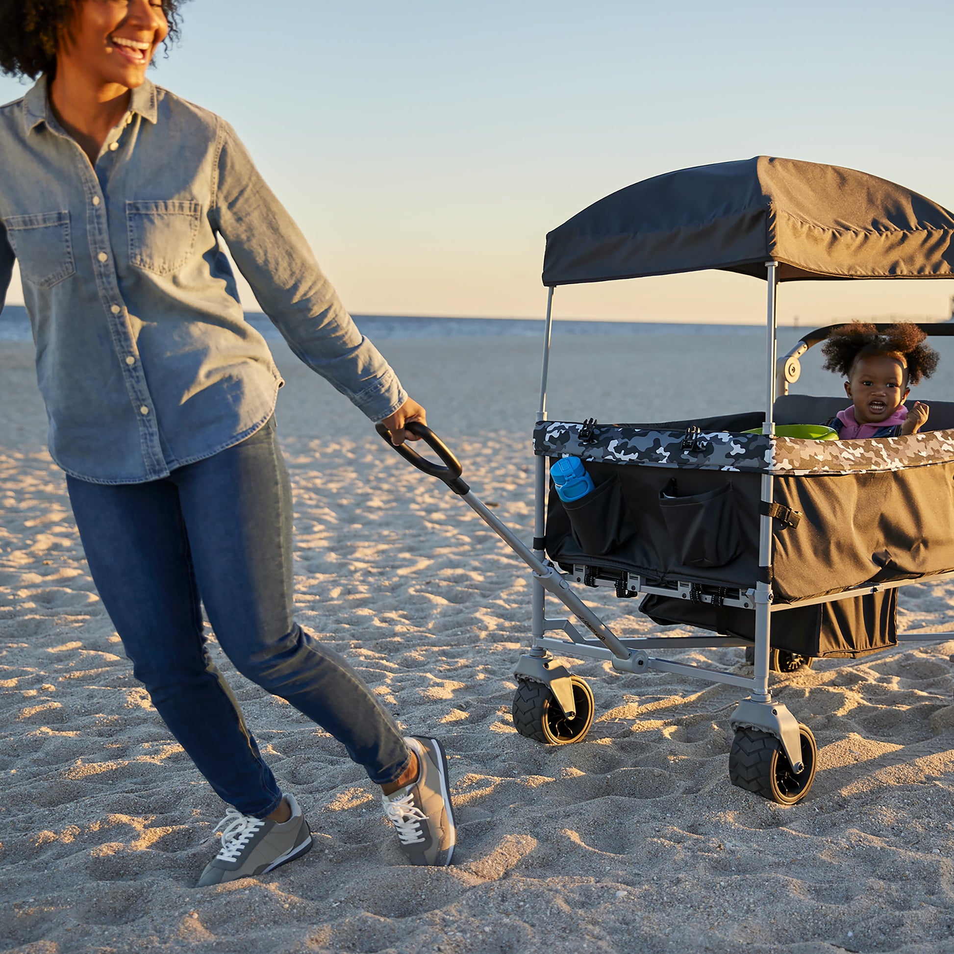 Summit Sprint Quad Wagon Stroller for Four Passengers in Charcoal Camo - Unisex Design for Toddlers