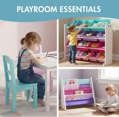 Large Toy Storage Organizer with 16 Removable Bins in White, Blue, Pink, and Purple - Ideal for Toddlers' Rooms, Playrooms, and Nurseries - Modern Design for Effective Toy Organization