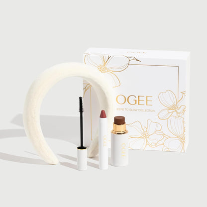Cheers to Glow Limited-Edition Set - Sculpted Face Stick in Copper, Tinted Sculpted Lip Oil in Rosalia, and beyond Clean Volumizing Mascara