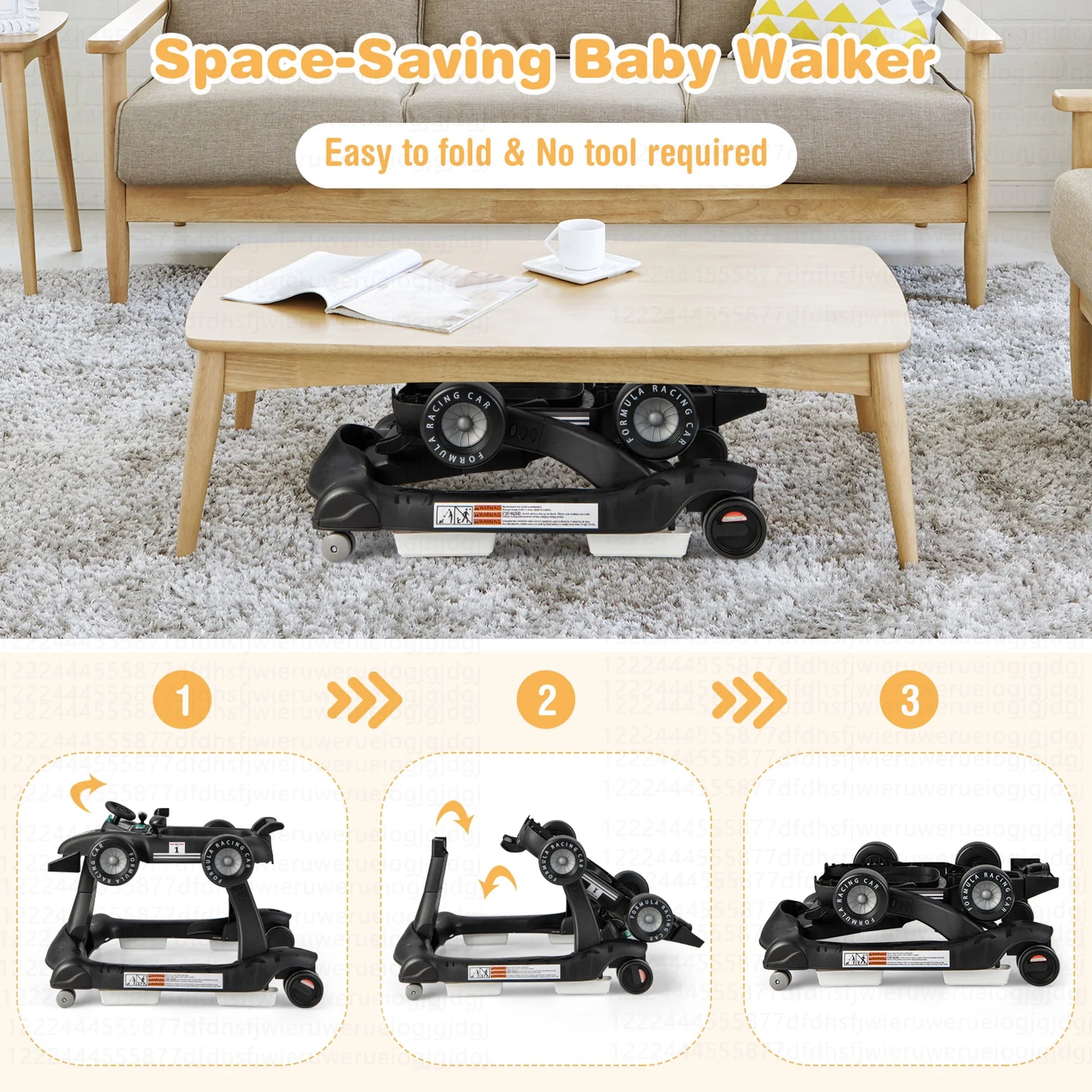 Adjustable 4-in-1 Foldable Baby Walker and Activity Push Walker - Black
