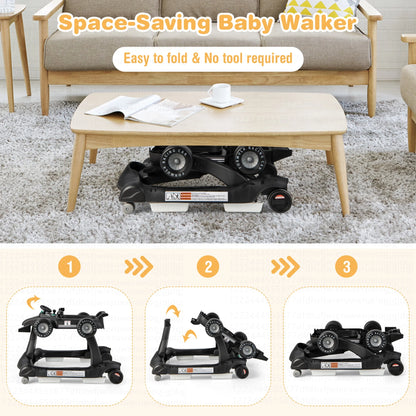 Adjustable 4-in-1 Foldable Baby Walker and Activity Push Walker - Black