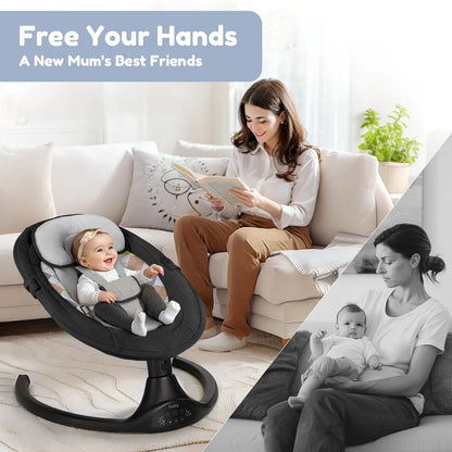 Electric Baby Swing and Rocker with Remote Control, Five Adjustable Sway Speeds, Bluetooth Music Connectivity - Black