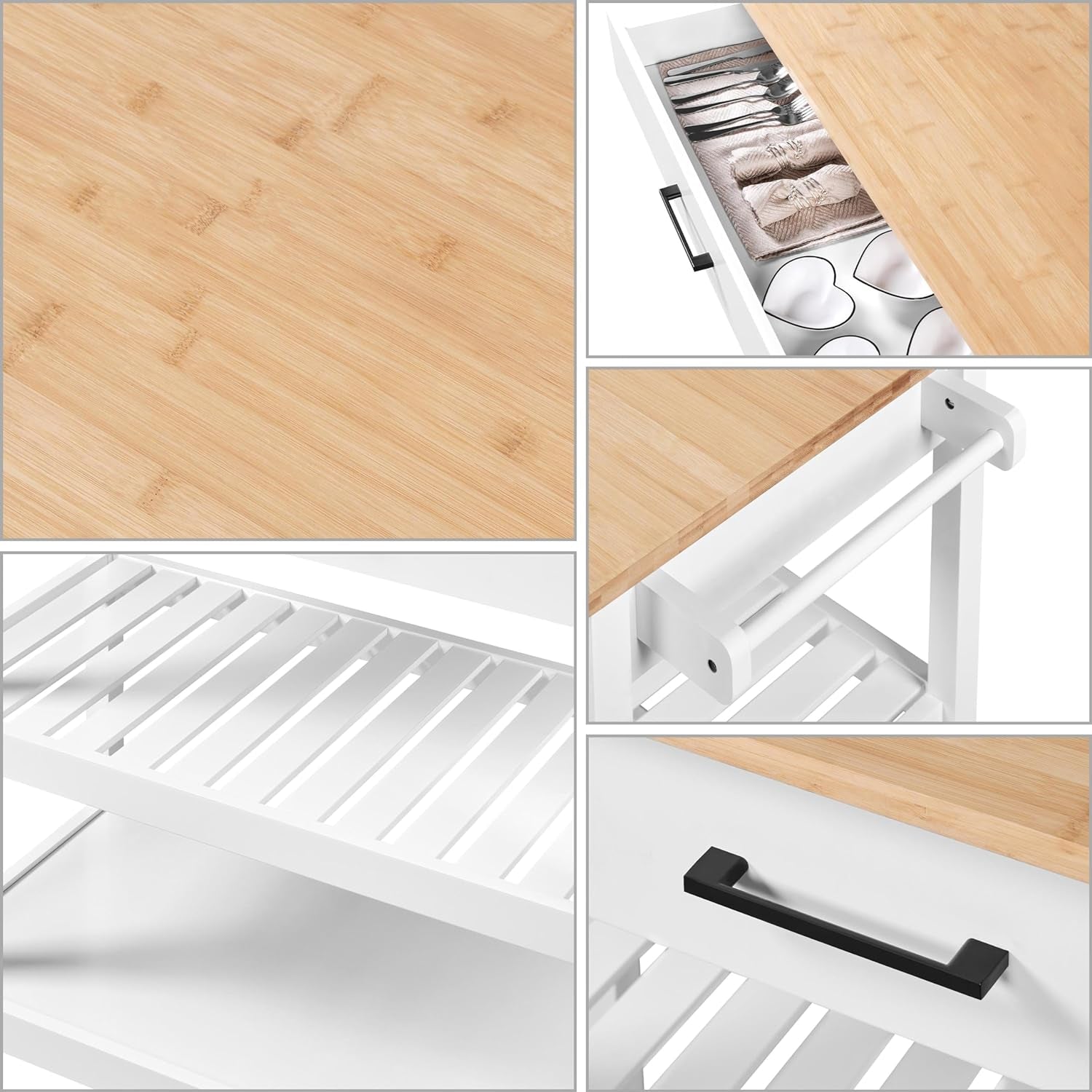 40-Inch Wide Rolling Kitchen Island Cart with Solid Wood Top, Drawer, and 2 Spacious Storage Shelves - Versatile Utility Trolley for Dining Room, White