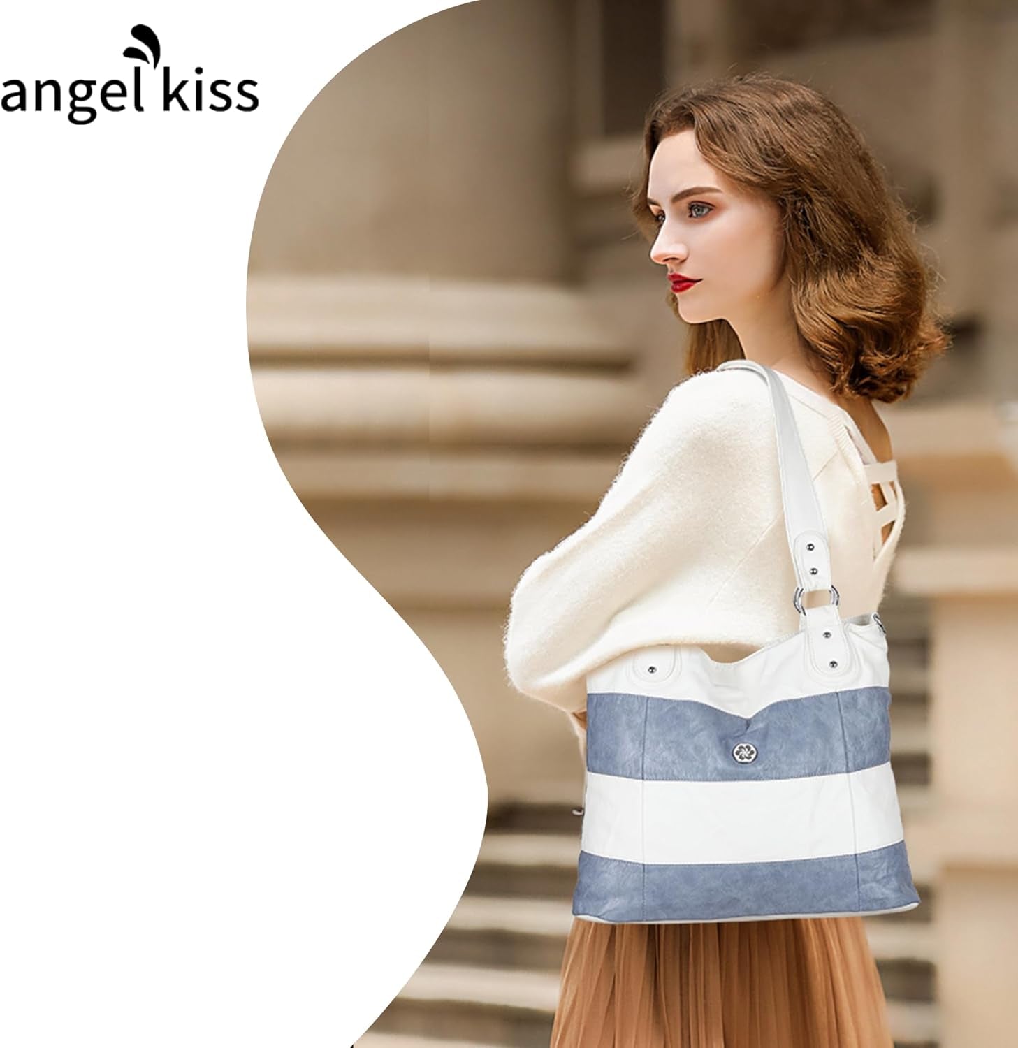 Multi-Color Striped Lattice Hobo Purse for Women - Crossbody Shoulder Tote Handbag