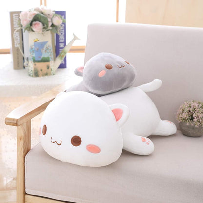 Soft Plush Cat Pillow Toy - 19.6" Kitten Stuffed Animal Gift for Kids (Grey with Round Eyes)