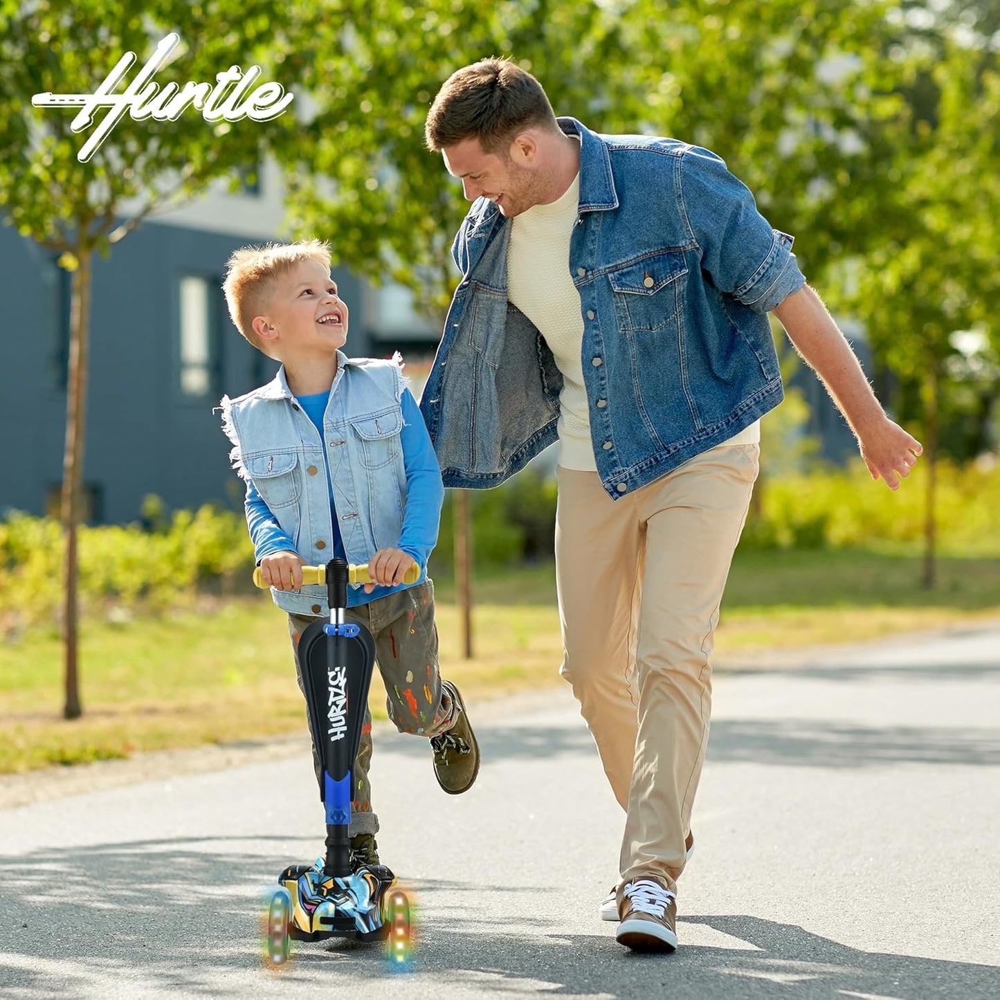 3-Wheeled Scooter for Children - LED Wheel Lights, Adjustable Lean-To-Steer Handlebar, and Foldable Seat - Versatile Ride Options with Brake for Ages 1-14