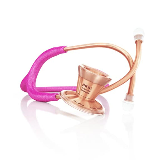 Pink Glitter Rose Gold Limited Edition Cardiology Stethoscope, Lightweight Titanium, Adult Dual Head, MDF797TPGLRG