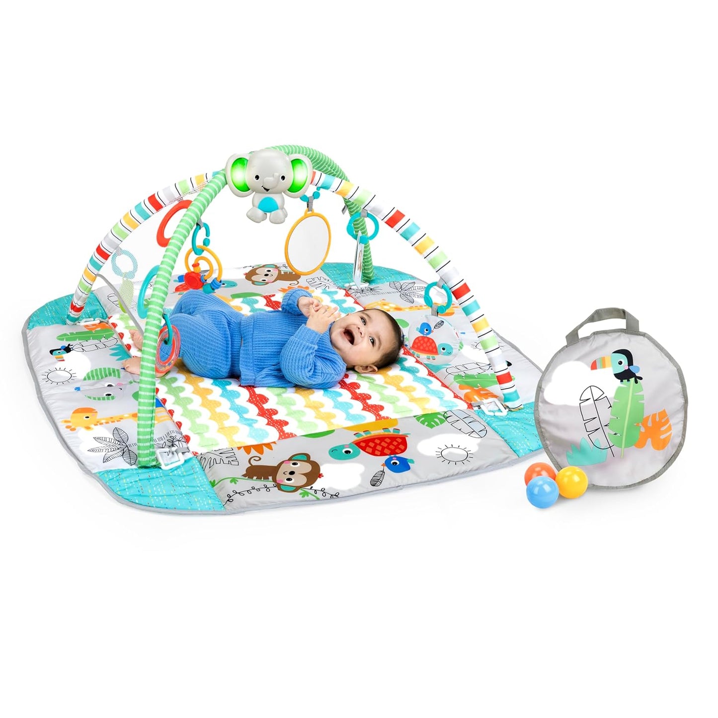 5-in-1 Convertible Jumbo Play Mat and Ball Pit Baby Gym for Newborns to Toddlers - Tropical Green Design