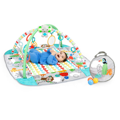 5-in-1 Convertible Jumbo Play Mat and Ball Pit Baby Gym for Newborns to Toddlers - Tropical Green Design