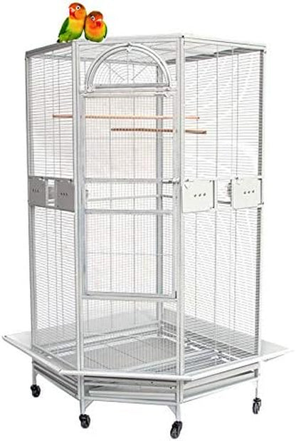 Extra Large Corner Flight Bird Rolling Cage for Cockatiel Aviary Canary Parakeet Budgies Parrot with Metal Seed Skirts
