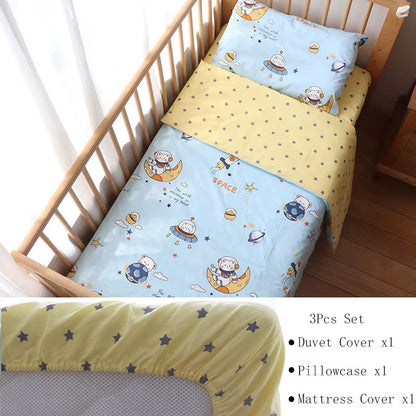 3-Piece Cotton Baby Crib Bedding Set for Boys and Girls, Includes Pillowcase, Sheet, and Duvet Cover, Ideal for Children's Room Decoration